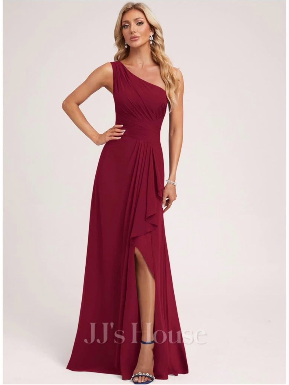 JJs House Burgundy Floor-Length Chiffon Maxi Dress